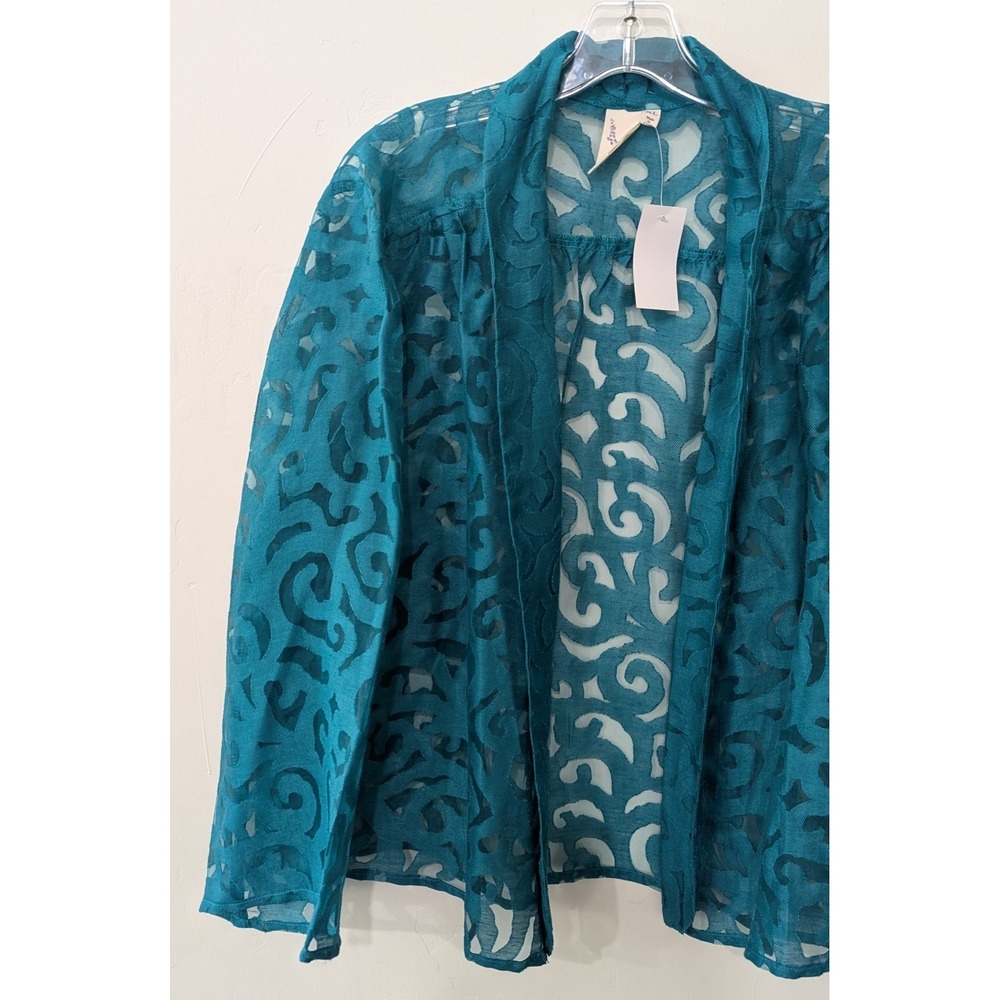 Lavender‎ & Honey Women's Burnout Design Blouse XL Turquoise Long Sleeve NWT - Picture 2 of 8